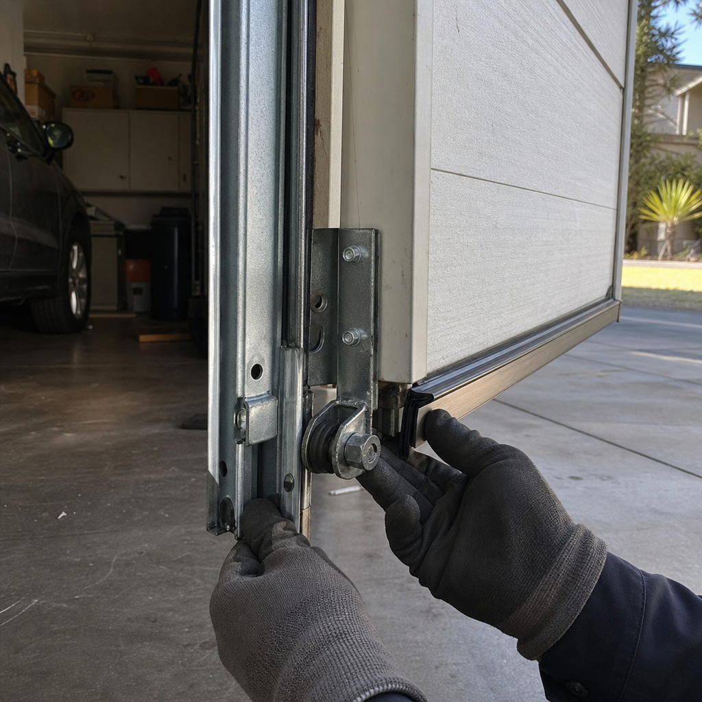 Garage door professional installing rollers and tracks